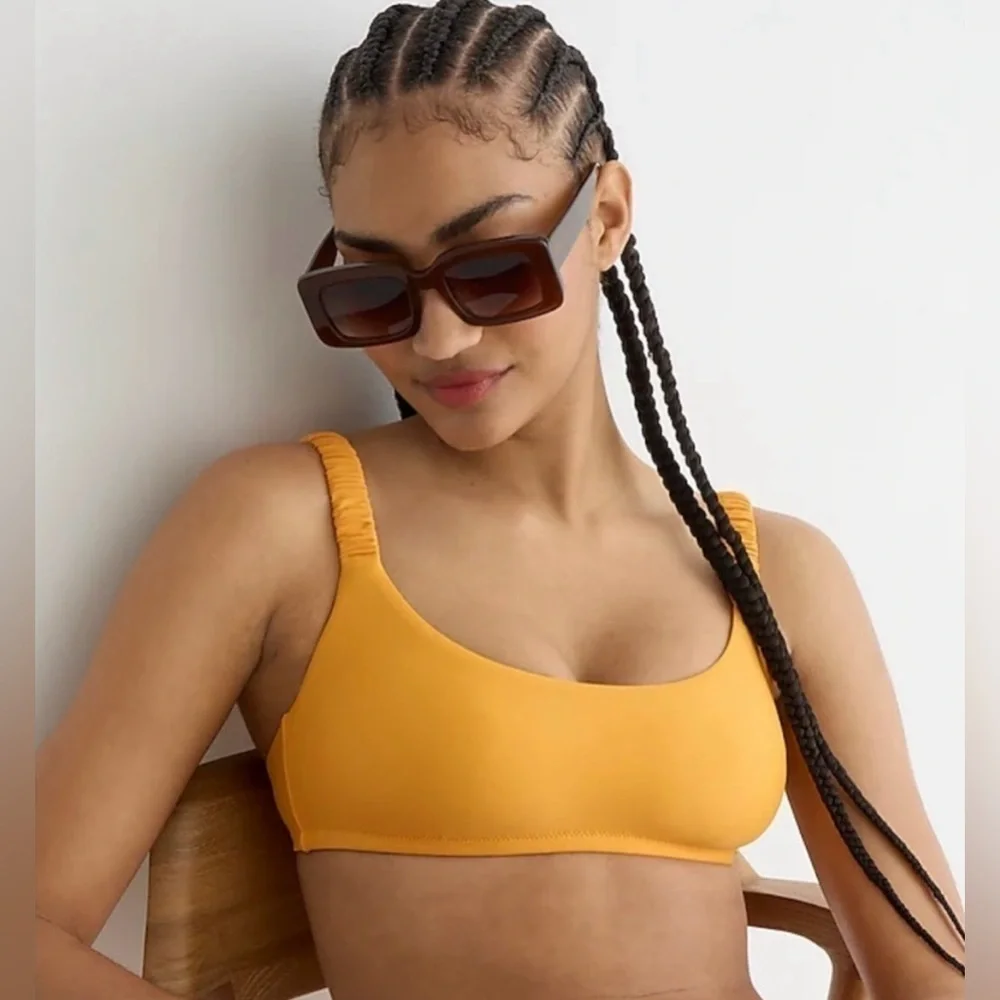 J.Crew Orange Scrunchie-Strap Squareneck Bikini Top with Removable Pads, Size XL